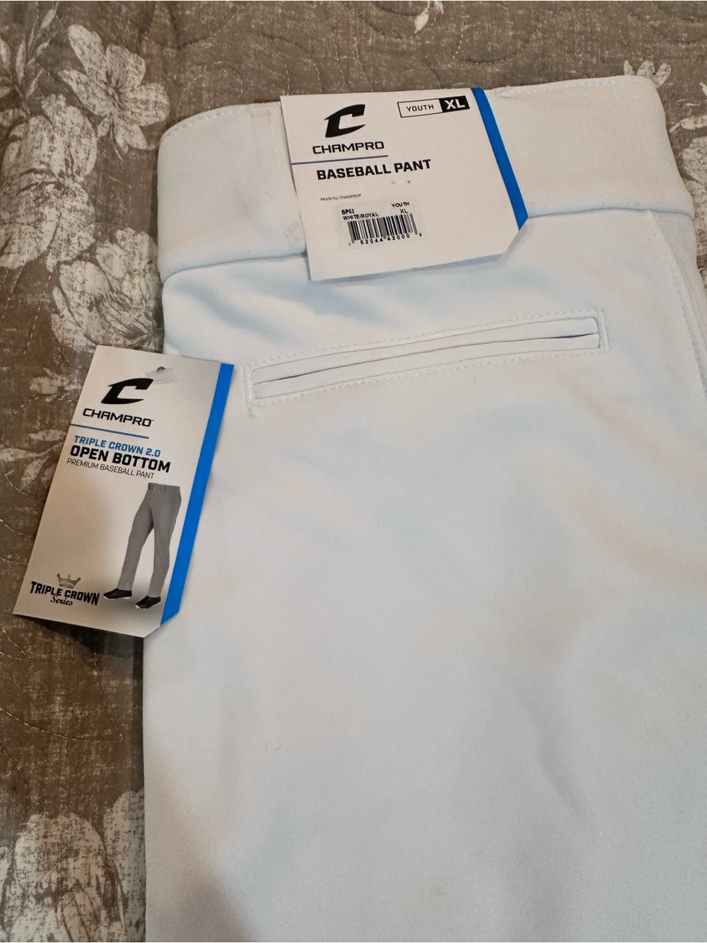 Champro Youth XL Triple Crown Open Bottom Baseball Pants - White